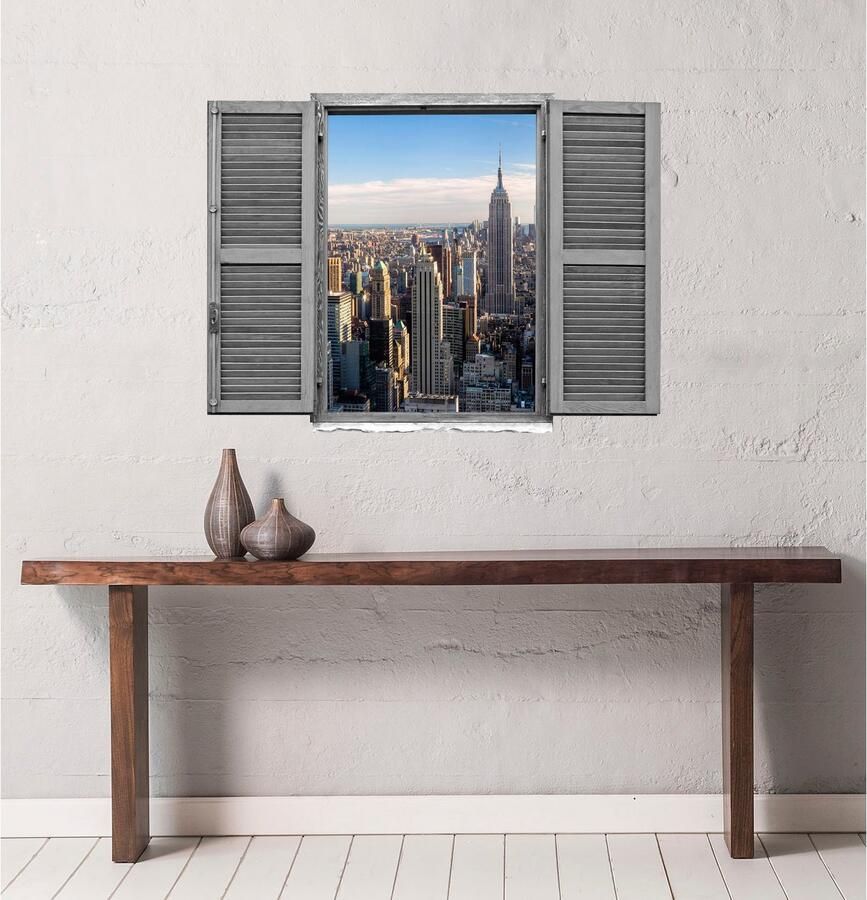 Queence Wandfolie New York Muursticker muurdecoratie zelfklevend 3D raam (1 stuk)