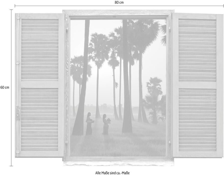 Queence Wandfolie Open plek bij zonsondergang Muursticker muurdecoratie zelfklevend 3D raam (1 stuk) - Foto 2