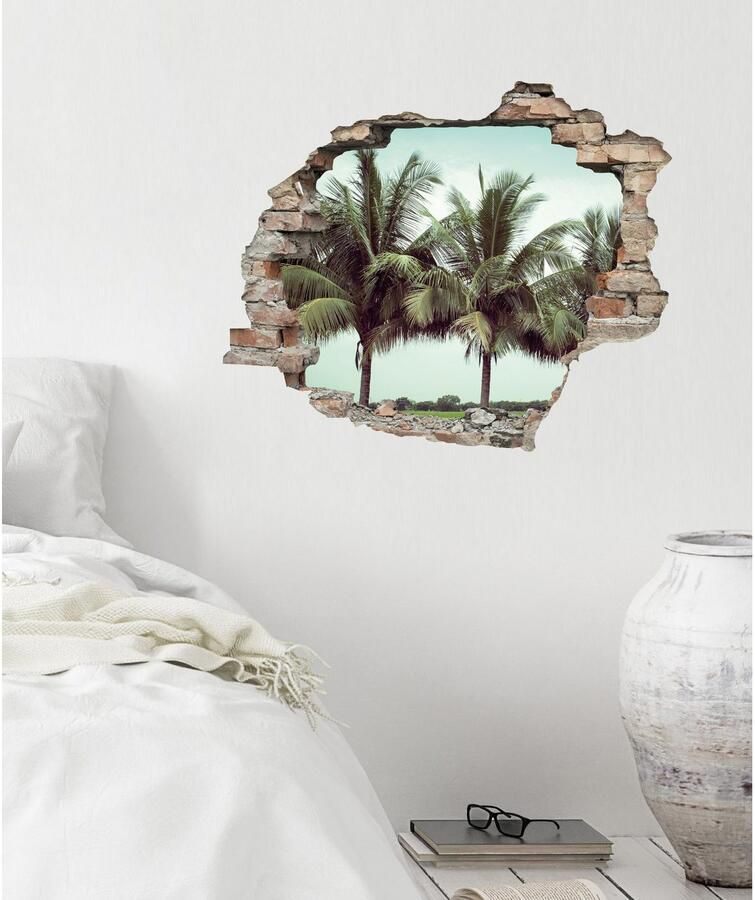 Queence Wandfolie Palmen Muursticker muurdecoratie zelfklevend 3D muurdurchbraak (1 stuk) - Foto 2