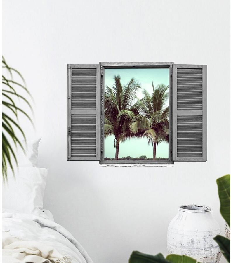 Queence Wandfolie Palmen Muursticker muurdecoratie zelfklevend 3D raam (1 stuk)