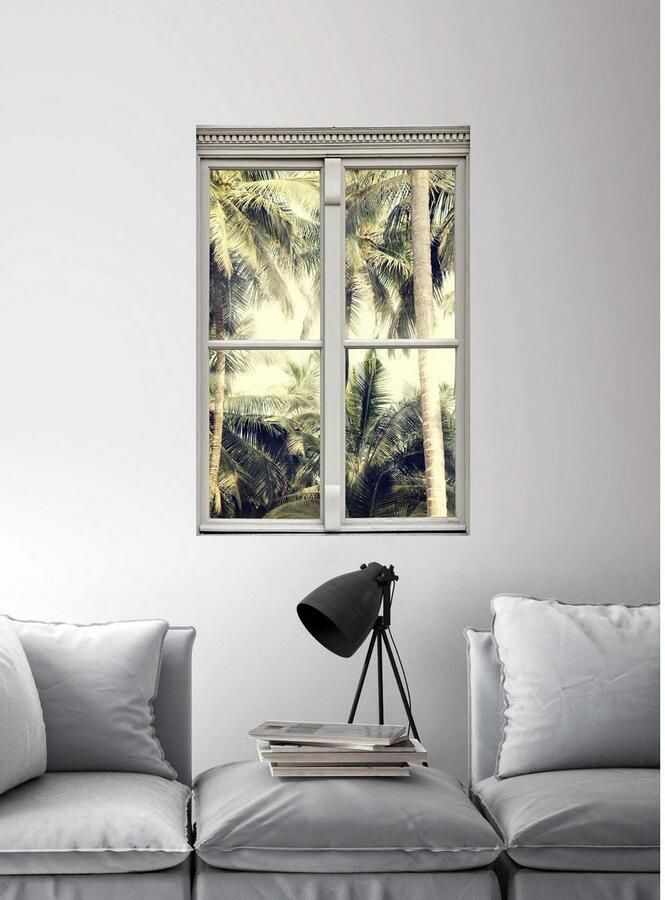 Queence Wandfolie Palmen Muursticker muurdecoratie zelfklevend 3D raam