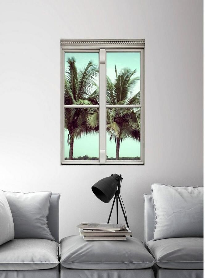 Queence Wandfolie Palmen Muursticker muurdecoratie zelfklevend 3D raam