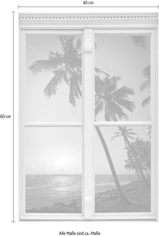Queence Wandfolie Palmenstrand Muursticker muurdecoratie zelfklevend 3D raam