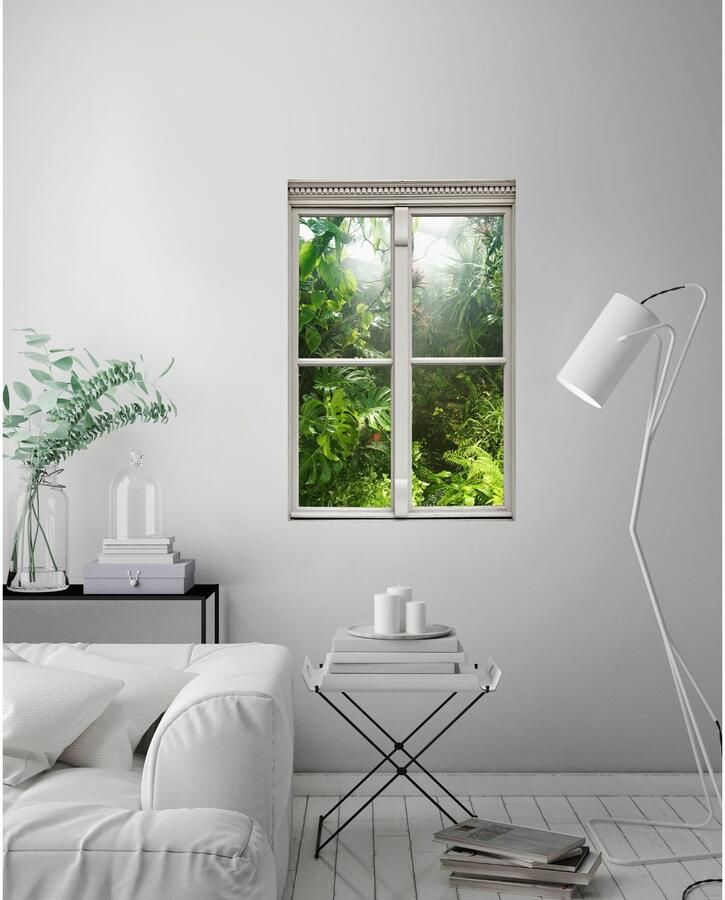 Queence Wandfolie Regenwoud Muursticker muurdecoratie zelfklevend 3D raam