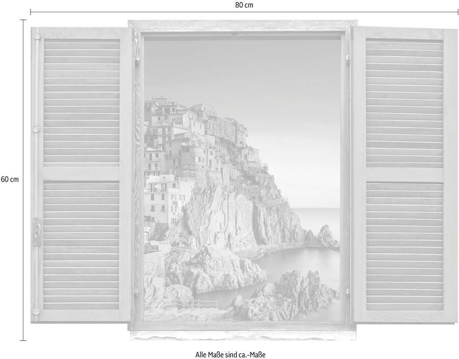Queence Wandfolie Stad aan de zee Muursticker muurdecoratie zelfklevend 3D raam (1 stuk)