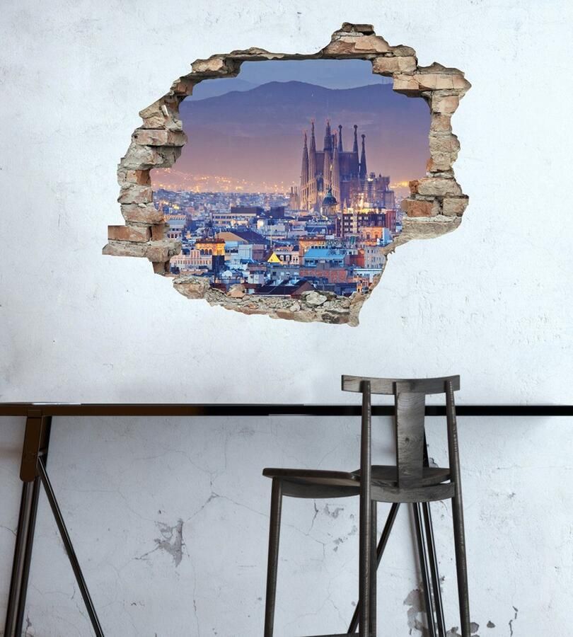 Queence Wandfolie Stad Muursticker muurdecoratie zelfklevend 3D muurdurchbraak (1 stuk) - Foto 2