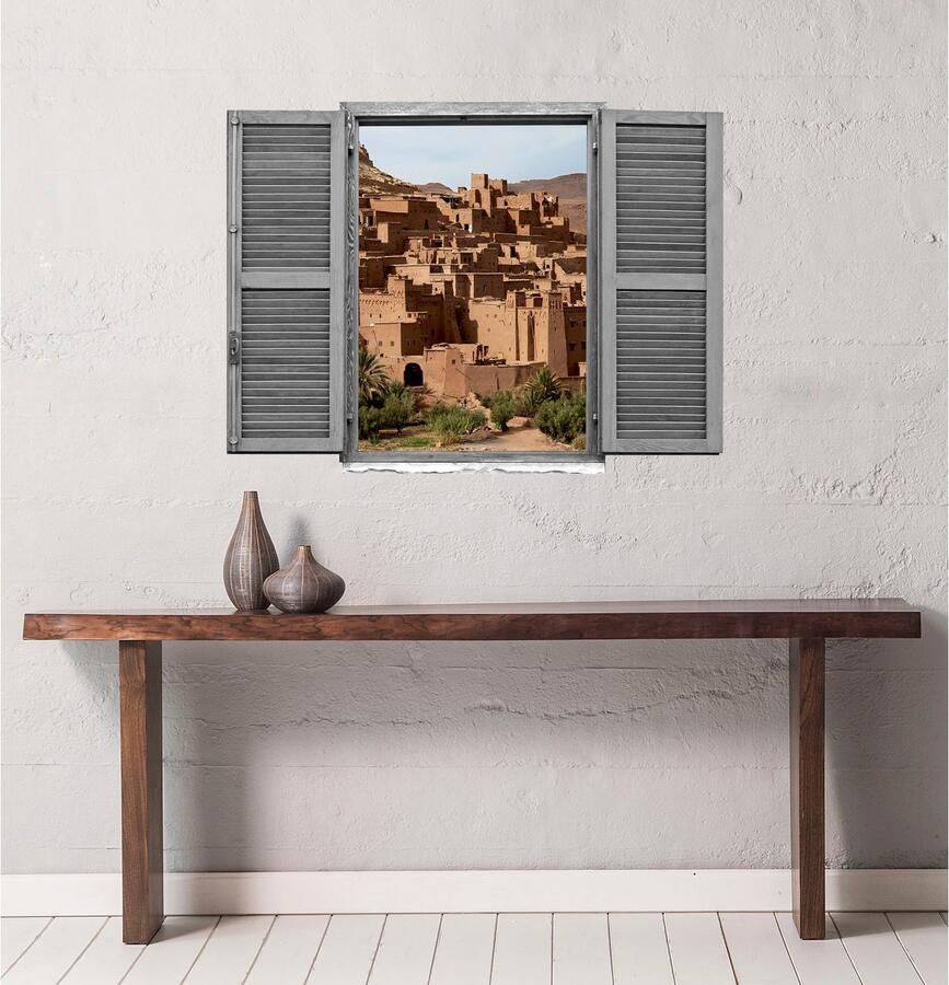 Queence Wandfolie Stad Muursticker muurdecoratie zelfklevend 3D raam (1 stuk) - Foto 2