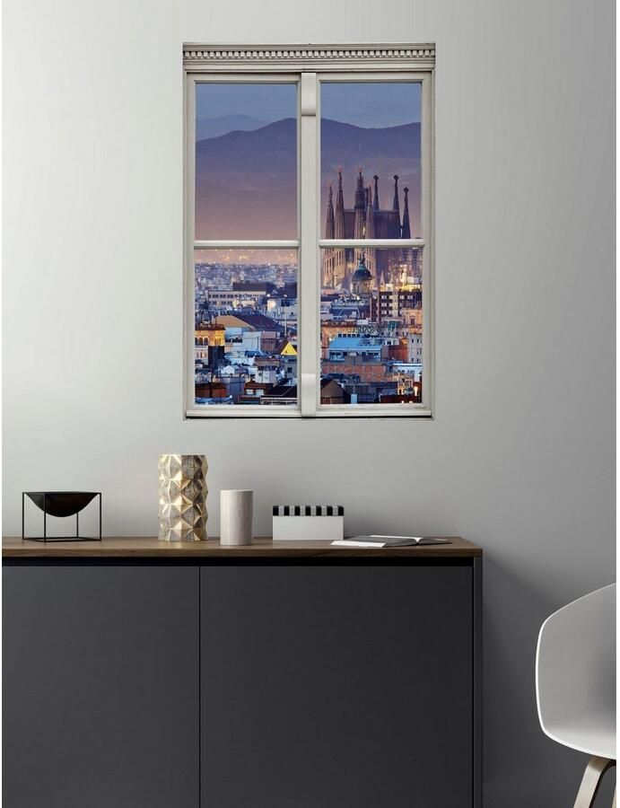 Queence Wandfolie Stad Muursticker muurdecoratie zelfklevend 3D raam - Foto 2
