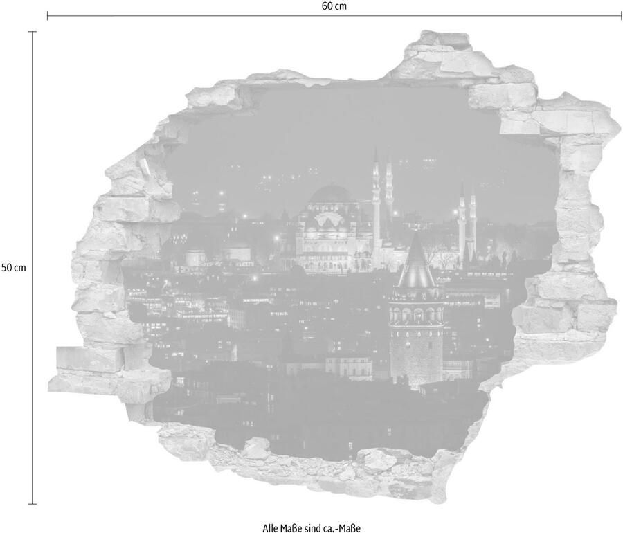 Queence Wandfolie Stad 's nachts Muursticker muurdecoratie zelfklevend 3D muurdurchbraak (1 stuk) - Foto 2