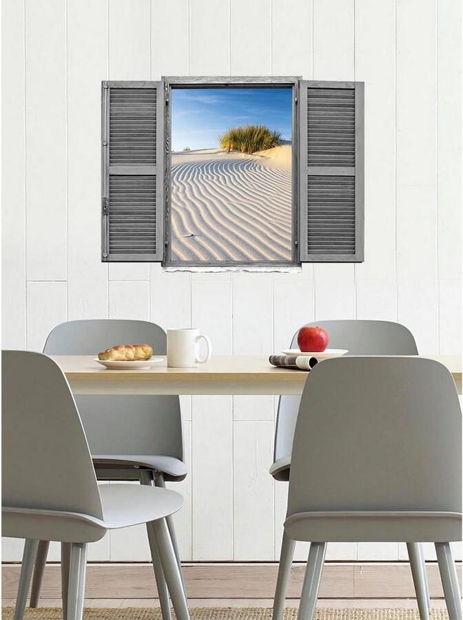 Queence Wandfolie Strand Muursticker muurdecoratie zelfklevend 3D raam (1 stuk) - Foto 2