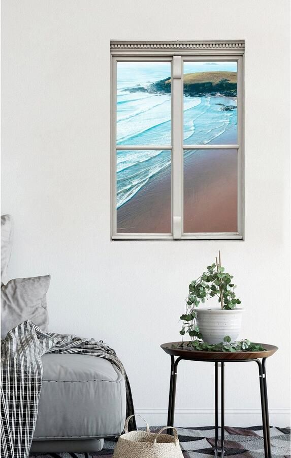 Queence Wandfolie Strand Muursticker muurdecoratie zelfklevend 3D raam - Foto 2