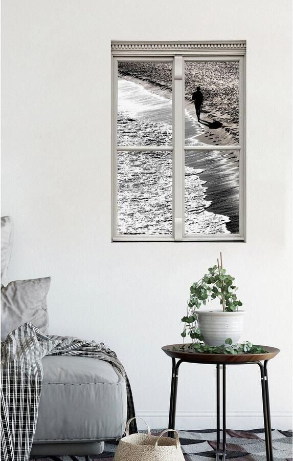 Queence Wandfolie Strand Muursticker muurdecoratie zelfklevend 3D raam - Foto 2