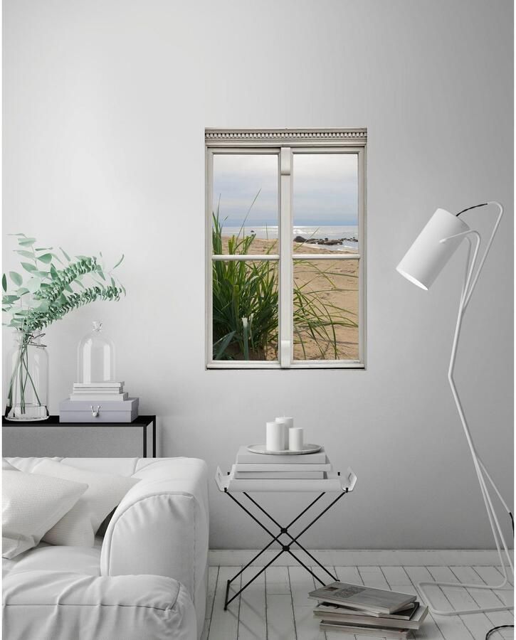 Queence Wandfolie Strand Muursticker muurdecoratie zelfklevend 3D raam