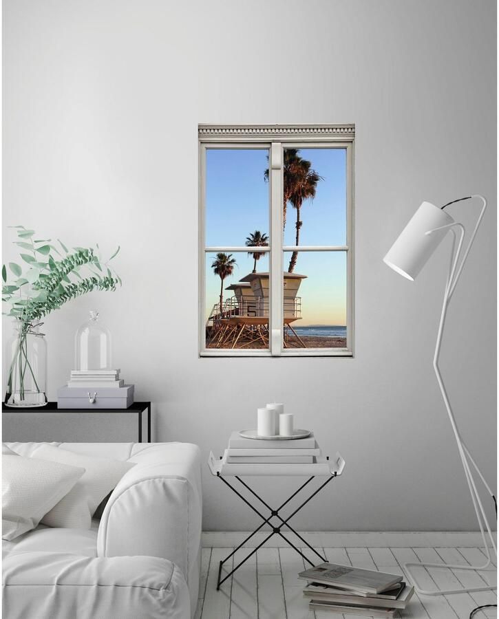 Queence Wandfolie Strand Muursticker muurdecoratie zelfklevend 3D raam