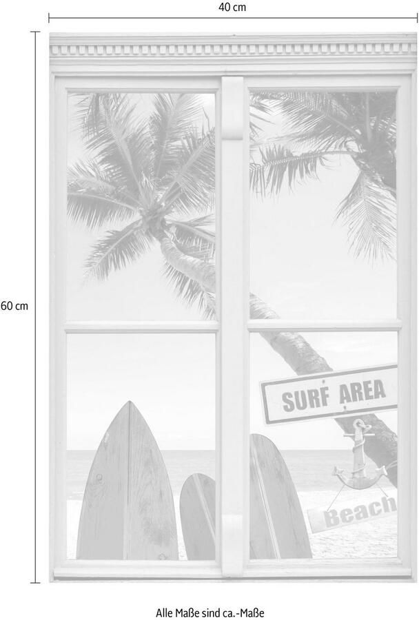 Queence Wandfolie Surf Area Beach Muursticker muurdecoratie zelfklevend 3D raam
