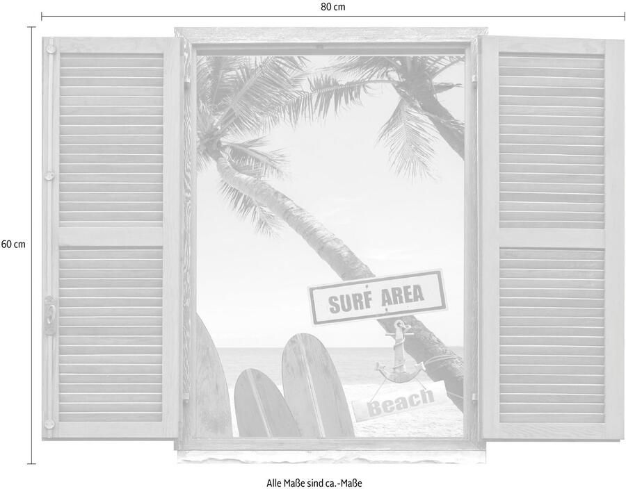 Queence Wandfolie Surf Beach Muursticker muurdecoratie zelfklevend 3D raam (1 stuk)
