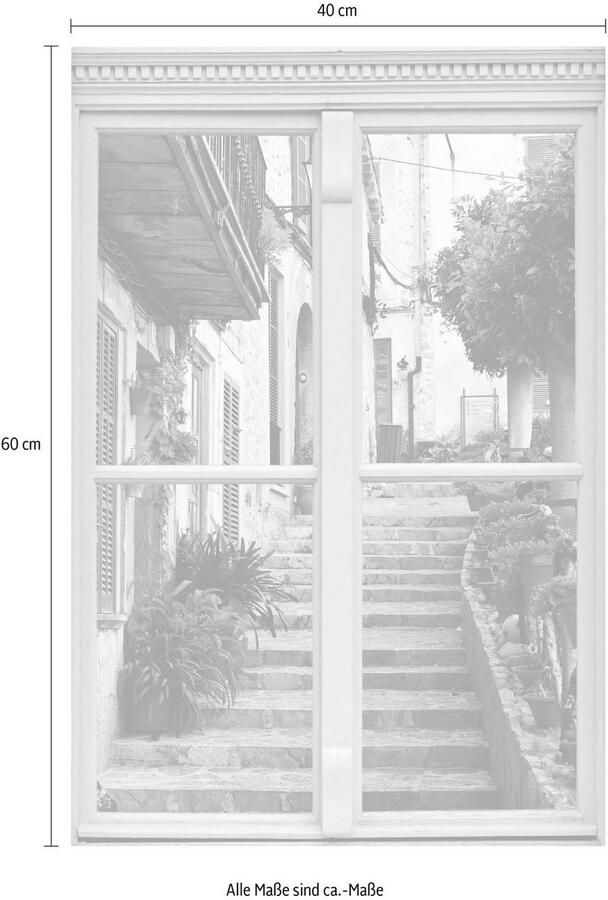 Queence Wandfolie Trap aan het huis Muursticker muurdecoratie zelfklevend 3D raam - Foto 2