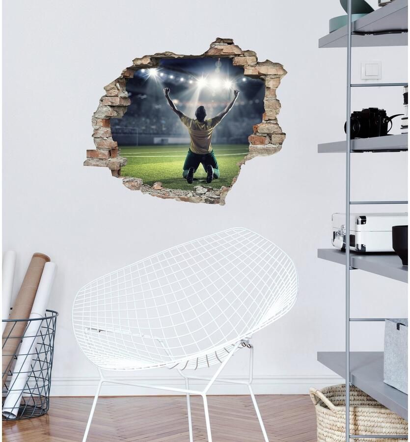 Queence Wandfolie Voetbal doelpuntgejuich Muursticker muurdecoratie zelfklevend 3D muurdurchbraak (1 stuk) - Foto 1