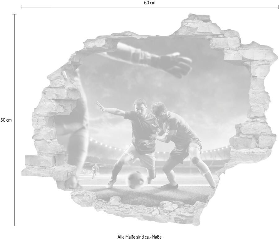 Queence Wandfolie Voetbal duel Muursticker muurdecoratie zelfklevend 3D muurdurchbraak (1 stuk) - Foto 2