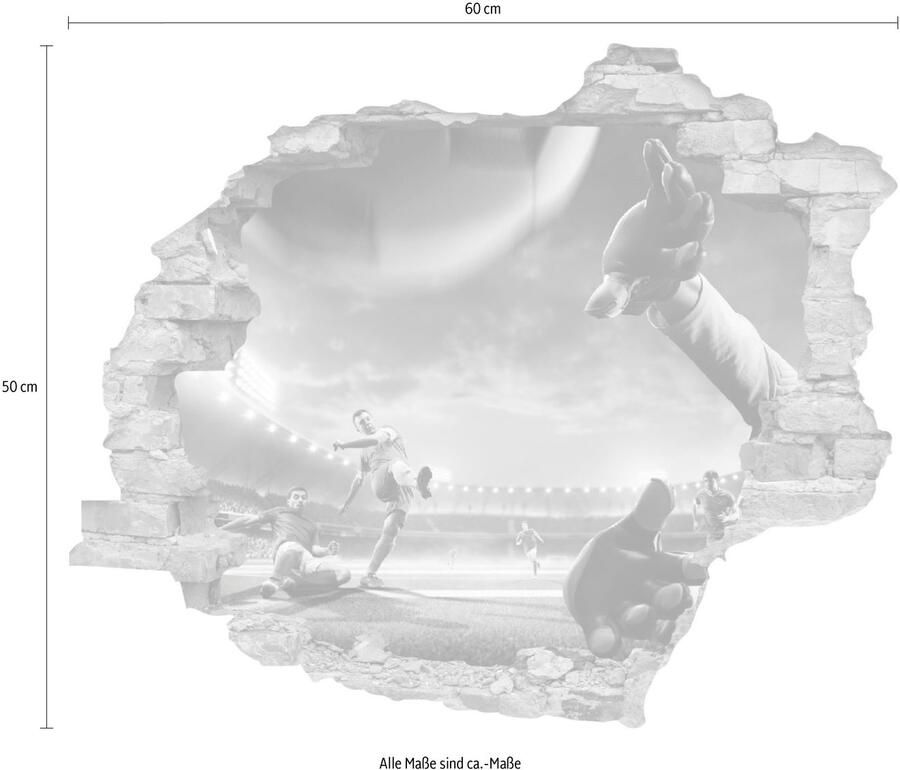 Queence Wandfolie Voetbal Muursticker muurdecoratie zelfklevend 3D muurdurchbraak (1 stuk) - Foto 2