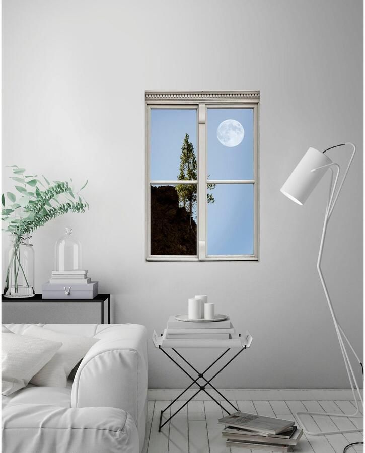 Queence Wandfolie Volle maan Muursticker muurdecoratie zelfklevend 3D raam