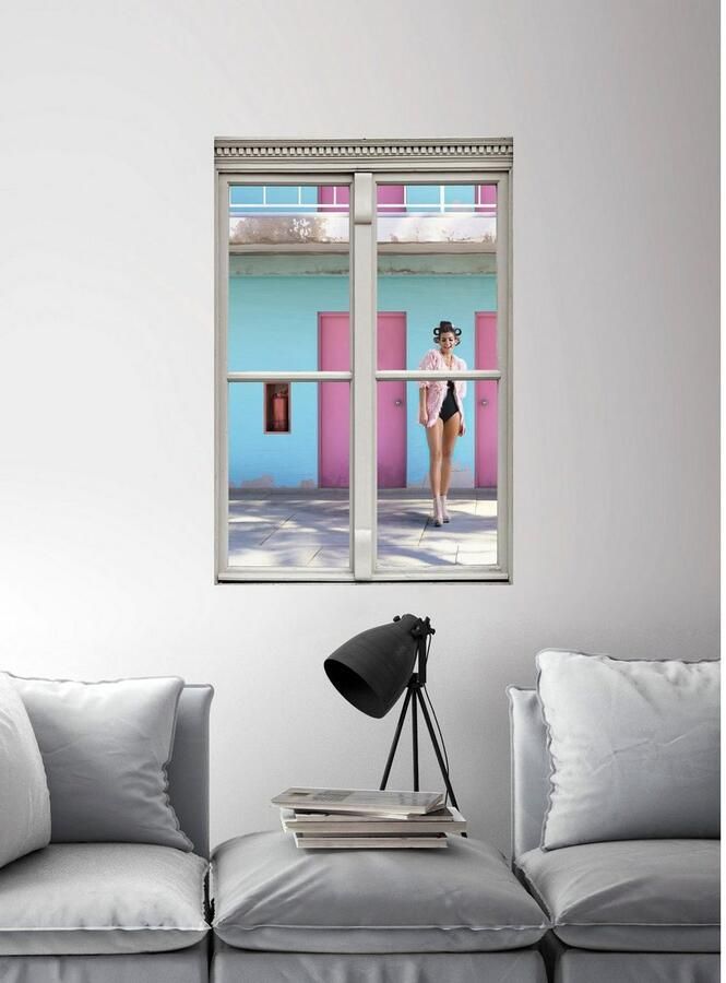 Queence Wandfolie Vrouw voor muur Muursticker muurdecoratie zelfklevend 3D raam