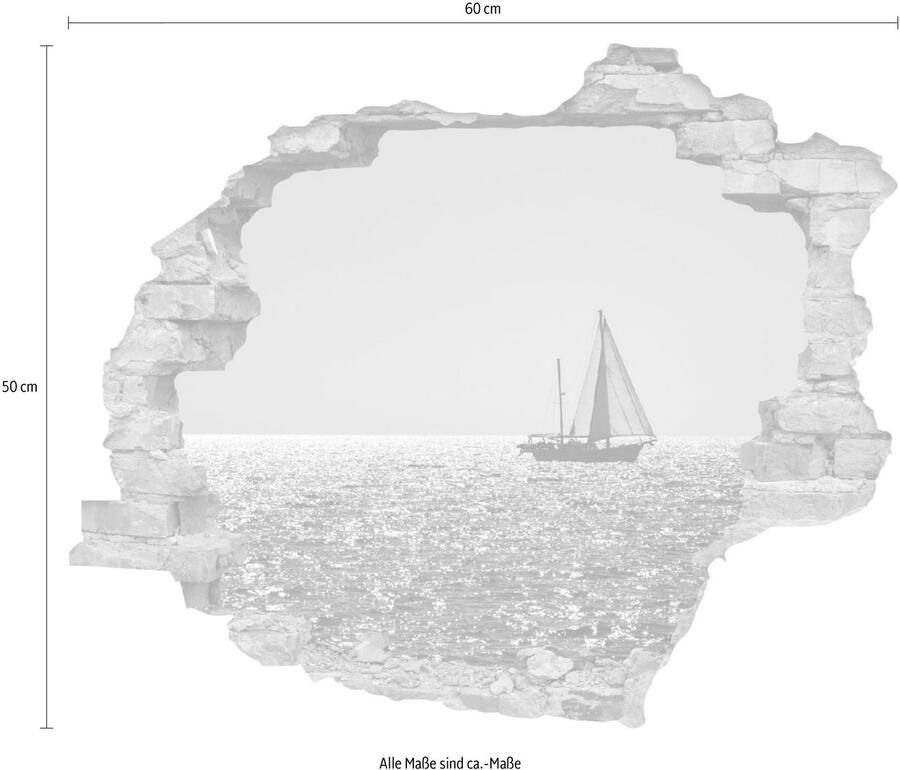 Queence Wandfolie Zeilboot Muursticker muurdecoratie zelfklevend 3D muurdurchbraak (1 stuk)