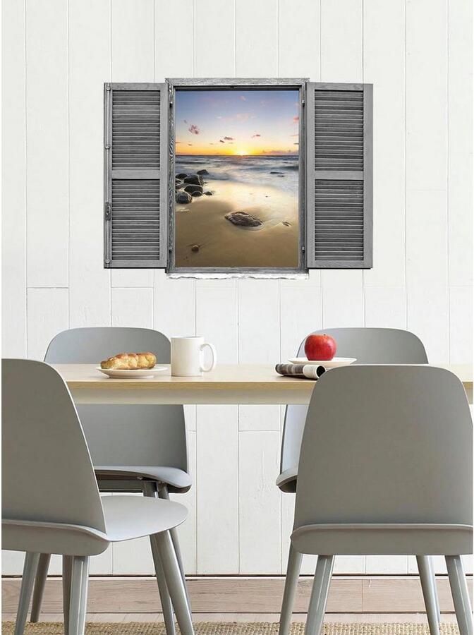 Queence Wandfolie Zonsondergang Muursticker muurdecoratie zelfklevend 3D raam (1 stuk) - Foto 2