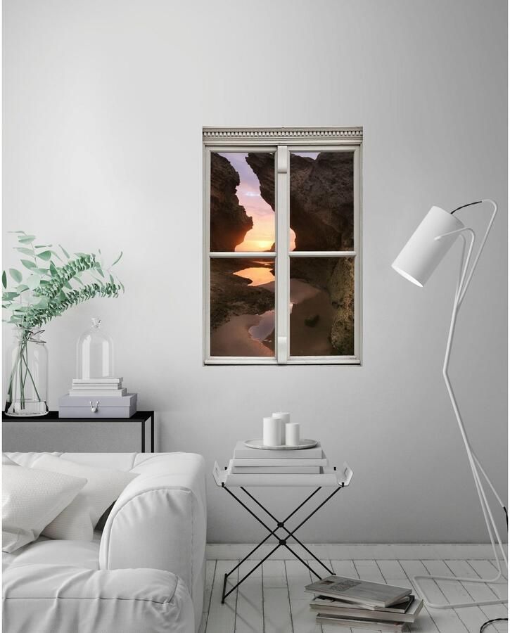 Queence Wandfolie Zonsondergang Muursticker muurdecoratie zelfklevend 3D raam