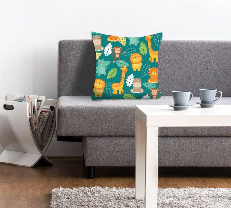 Queence Sierkussen Daniela Kussenhoes leeuw krokodil nijlpaard kinderen grappig dieren vriendelijk (1 stuk) - Foto 3