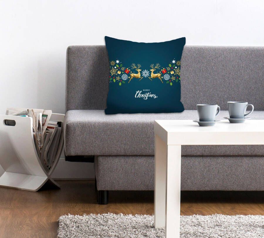 Queence Sierkussen David Kussenhoes Vrolijk Kerstfeest uitspraak feestelijk kerst rood wit (1 stuk) - Foto 5