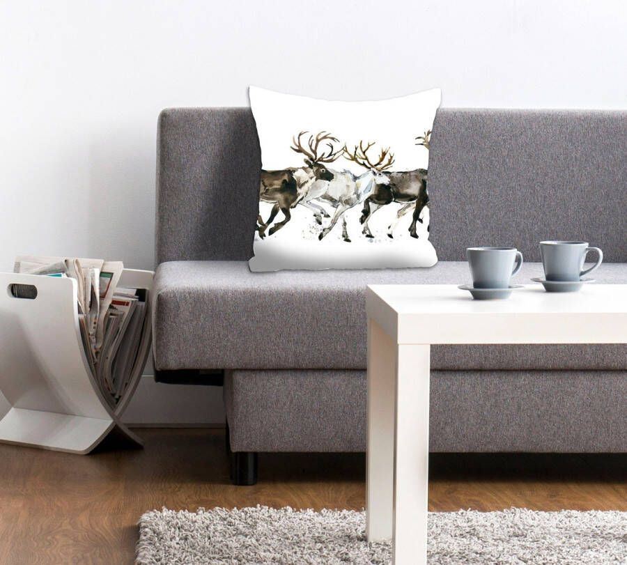 Queence Sierkussen Enzo Kussenhoes herten elanden witte achtergrond kerst feestelijk (1 stuk) - Foto 5