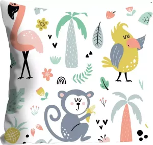 Queence Sierkussen Evgenia voor kinderen met papegaai en flamingo (1 stuk)