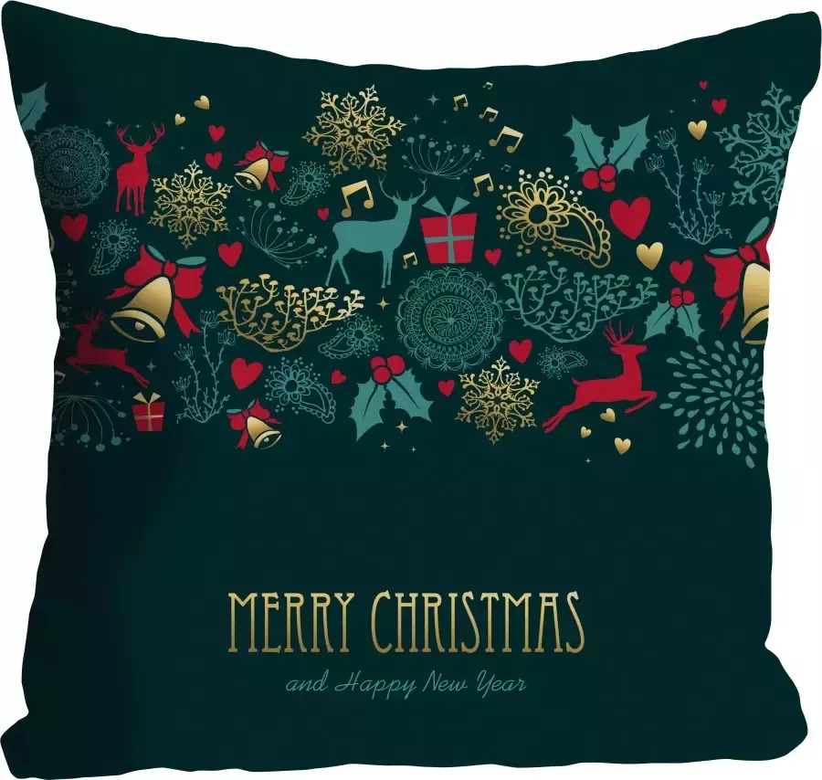 Queence Sierkussen Feestdagen Kussenhoes Vrolijk Kerstfeest en een Gelukkig Nieuwjaar opschrift feestelijk (1 stuk) - Foto 4