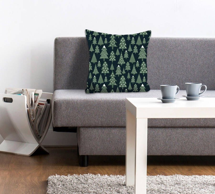 Queence Sierkussen Jannik Kussenhoes kerstbomen kerst winter feestelijk sneeuw (1 stuk) - Foto 5