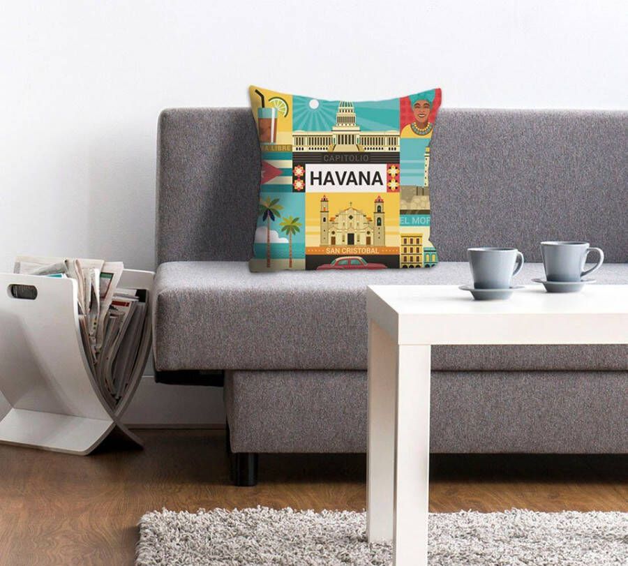 Queence Sierkussen Jannik met havana-opschrift en motieven kussenovertrek zonder vulling(1 stuk) - Foto 3