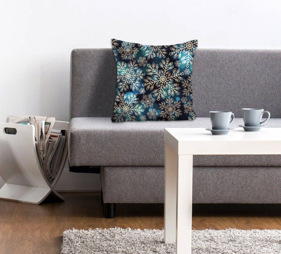 Queence Sierkussen Kristina Kussenhoes sneeuwvlokken winters kerst feestelijk glinsterend (1 stuk) - Foto 5