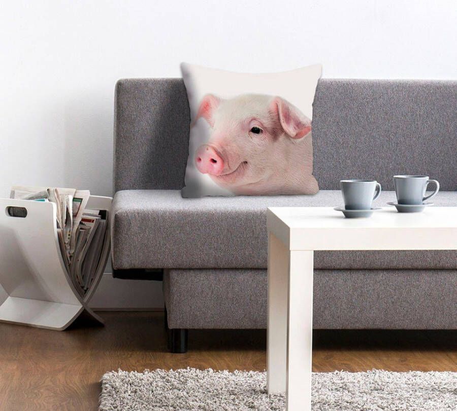 Queence Sierkussen Rebecca Kussenhoes schattig varkentje roze schattig dierenmotief grappig (1 stuk) - Foto 3