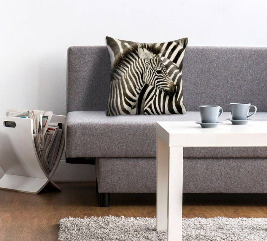 Queence Sierkussen Richard Kussenhoes zebra's zwart-wit dieren streepjespatroon Afrikaans wild (1 stuk) - Foto 3