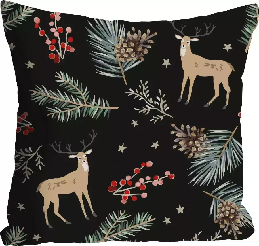 Queence Sierkussen RUDOLF Kussenhoes rendier kerst zwart winterachtig kerstmotief (1 stuk) - Foto 7