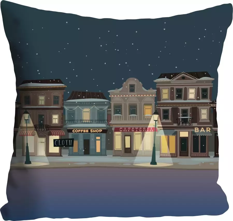 Queence Sierkussen Sneeuwparadijs Kussenhoes stad in de sneeuw winter cartoon feestelijk sneeuw urban (1 stuk) - Foto 4