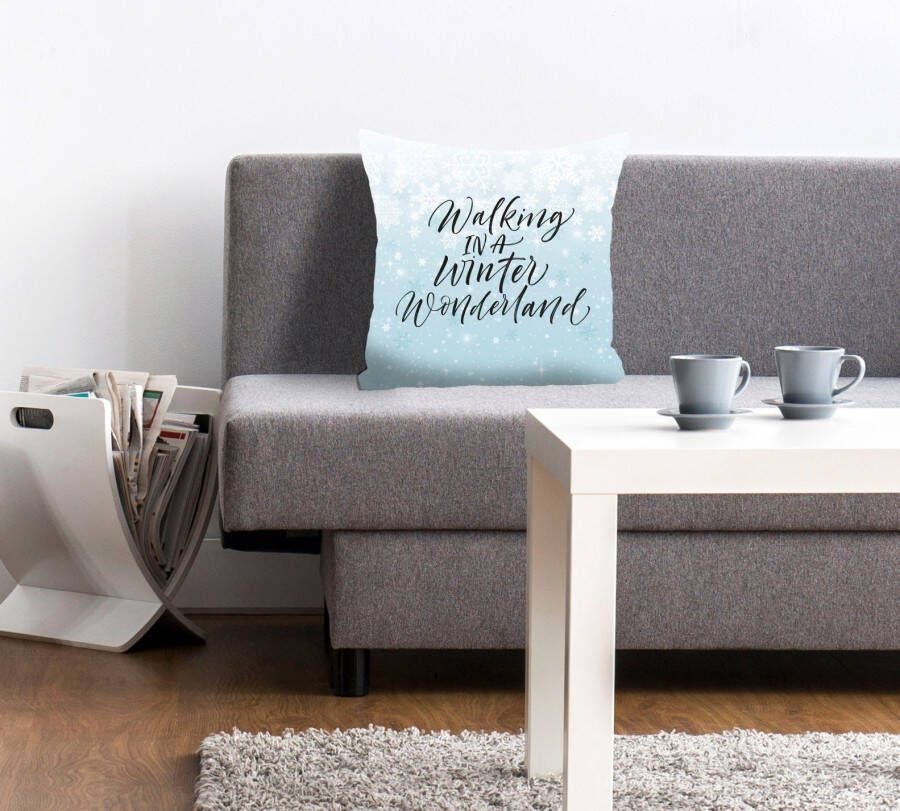 Queence Sierkussen Winter Wonderland Kussenhoes Wandelen in een Winter Wonderland uitspraak kerst winter (1 stuk) - Foto 4