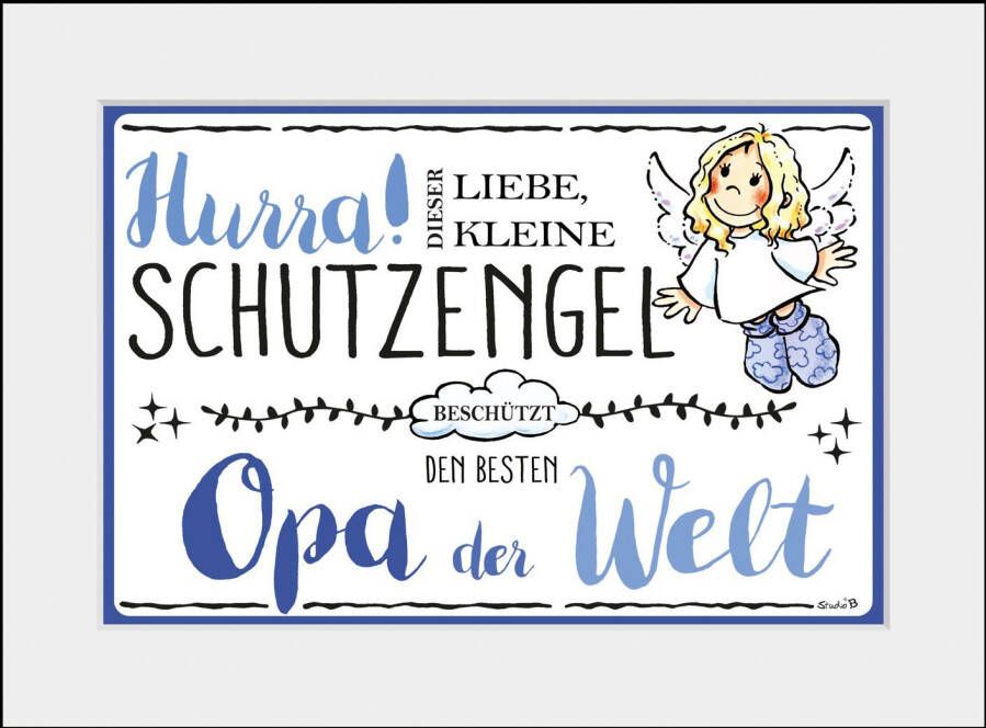 Queence Wanddecoratie Beschermengel opa HD premium posterdruk incl. houten lijst (1 stuk)