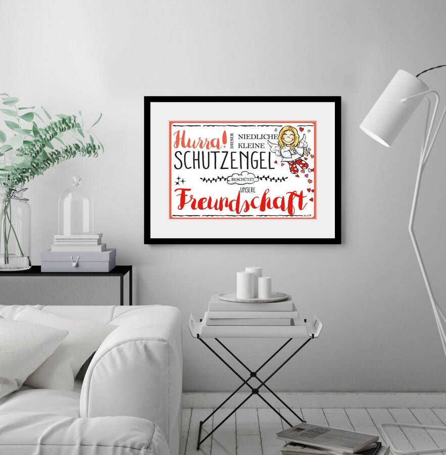 Queence Wanddecoratie Beschermengel vriendschap HD premium posterdruk incl. houten lijst (1 stuk) - Foto 6