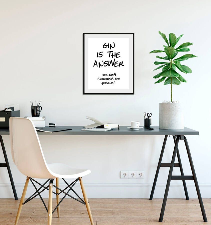 Queence Wanddecoratie GIN IS THE ANSWER HD premium posterdruk incl. houten lijst (1 stuk) - Foto 6