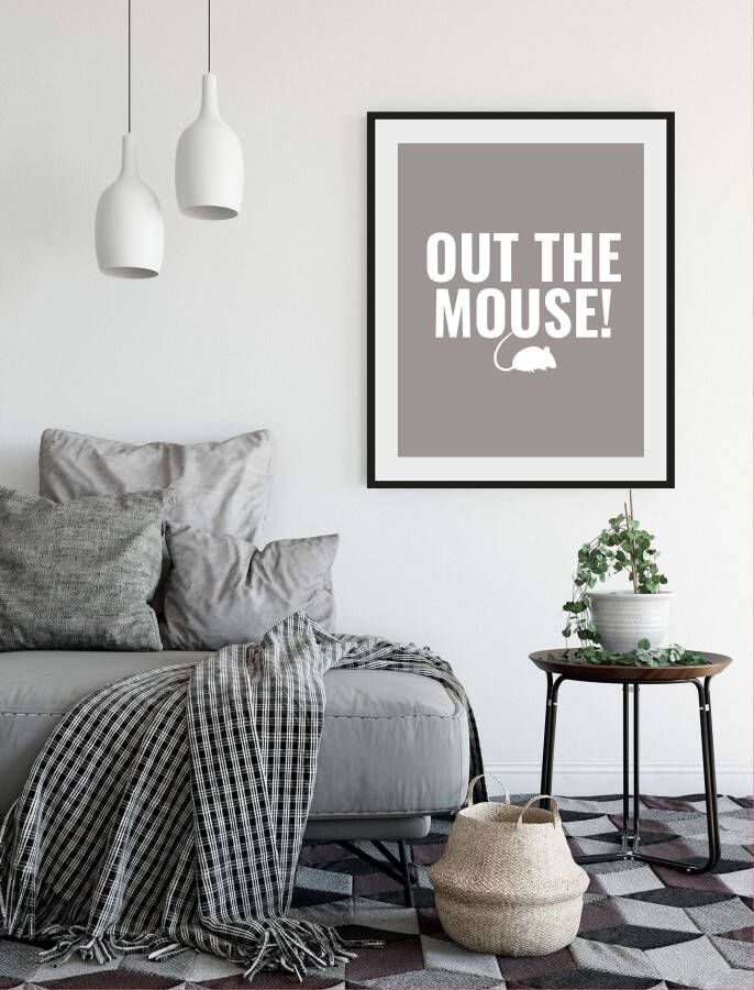 Queence Wanddecoratie OUT THE MOUSE! HD premium posterdruk incl. houten lijst (1 stuk)