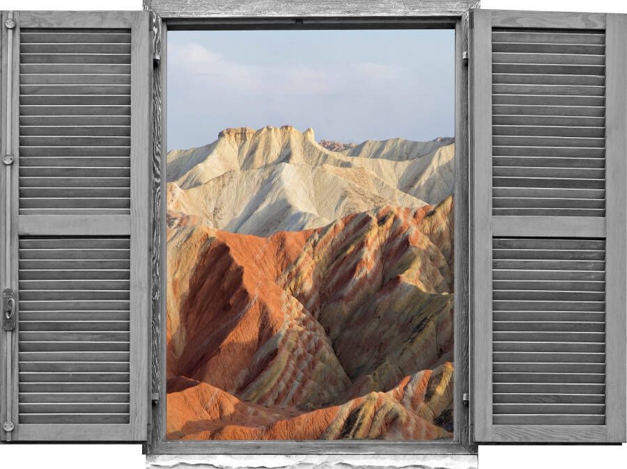 Queence Wandfolie Bergen Muursticker muurdecoratie zelfklevend 3D raam (1 stuk) - Foto 3