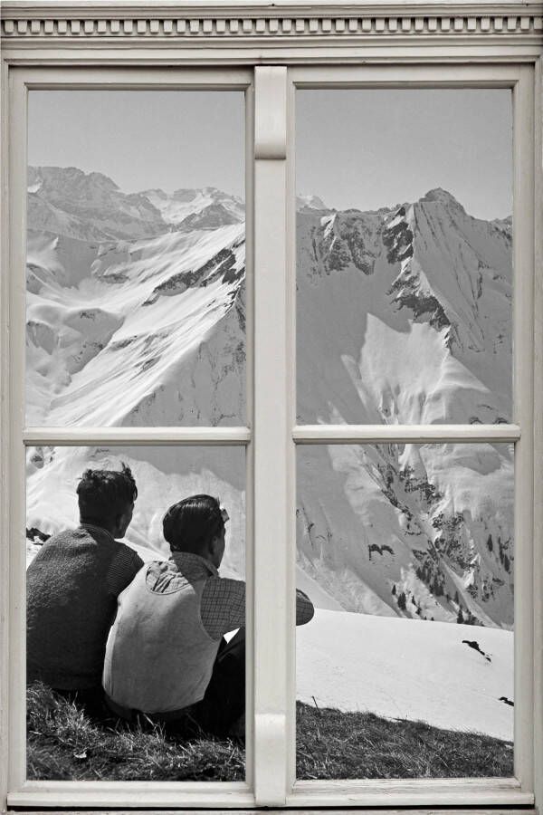 Queence Wandfolie Bergen Muursticker muurdecoratie zelfklevend 3D raam - Foto 3