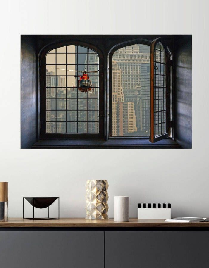 Queence Wandfolie Helikopter Muursticker muurdecoratie zelfklevend 3D raam - Foto 3