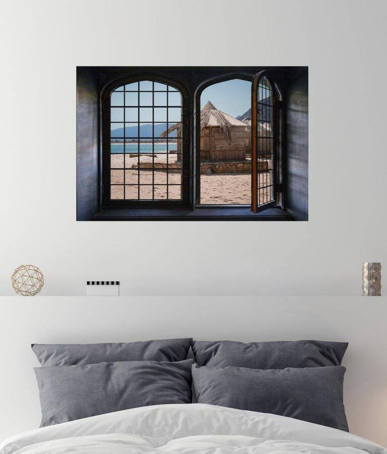 Queence Wandfolie Hut Muursticker muurdecoratie zelfklevend 3D raam - Foto 3